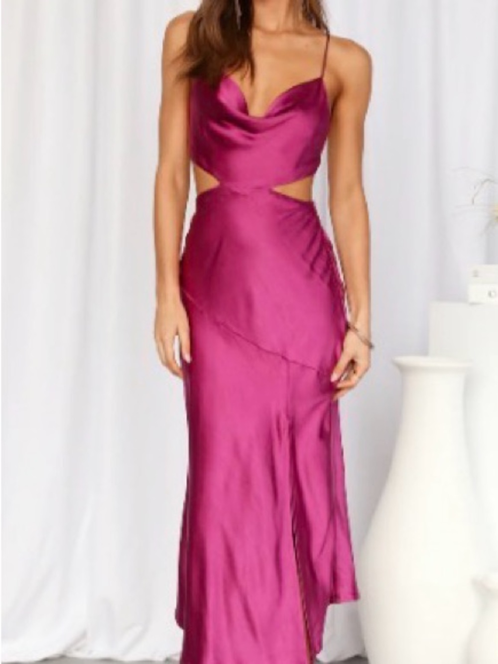 Hello Molly Women's Magenta Satin Cutout Slip Dress